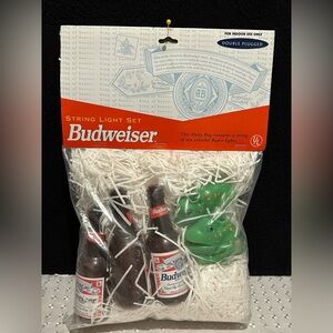 Vintage 1997 Budweiser King of Beers 10 String Light Set Bottles and Frogs NIP